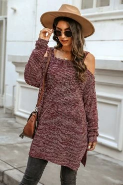 CUPSHE Clothing Brandy Marled Knit Open-Shoulder Sweater