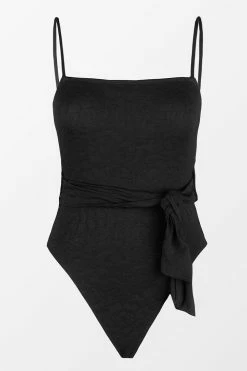 CUPSHE Lauren Belted Bandeau Black One Piece Swimsuit One Pieces