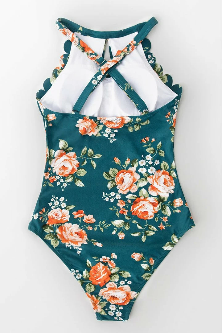 Brand new ๐งจ CUPSHE Teal Floral Scalloped One Piece ๐ฉฑ Swimsuit ๐ฅ 7 CUPSHE Teal Floral Scalloped One Piece Swimsuit