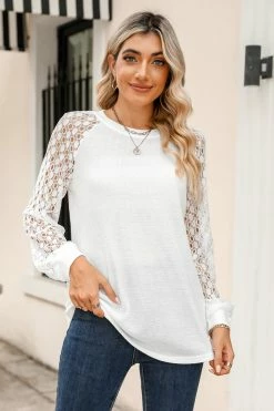 CUPSHE Davida Lace Raglan Sleeve Jersey Tee Clothing