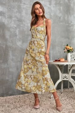 CUPSHE Miramar Floral Halter Neck Backless Dress Clothing