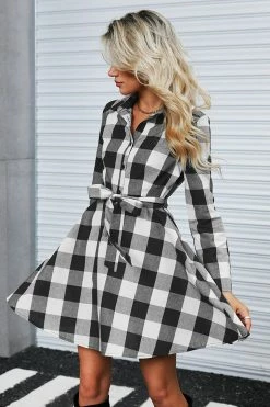 CUPSHE On Point Belted Buffalo Plaid Mini Dress Clothing