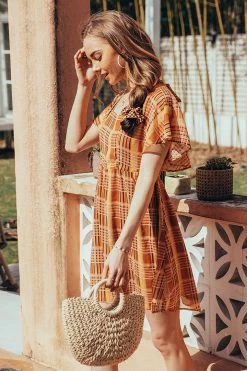 CUPSHE Londyn Square Neck Gingham A-Shape Dress