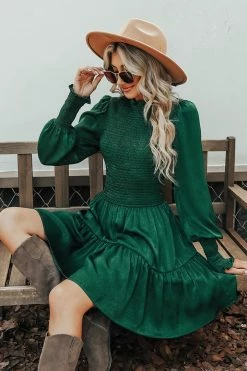 CUPSHE Fall Harvest Smocked Long Sleeve Mini Dress Clothing