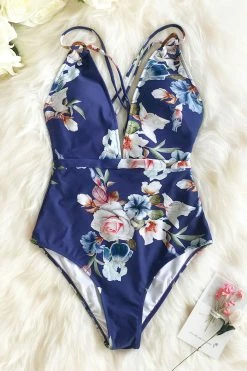 CUPSHE One Pieces Blue Floral Strappy One Piece Swimsuit