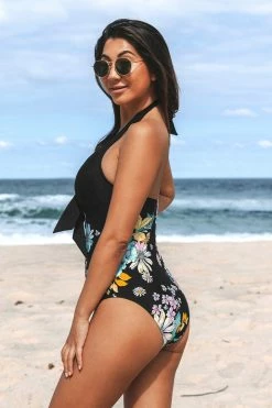 CUPSHE Dreamland Bloom Bunny Tie Halter One Piece Swimsuit