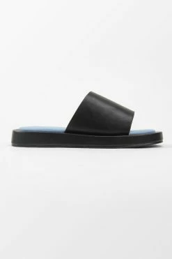 CUPSHE Coffee Run Black Wide Band Slide Sandals