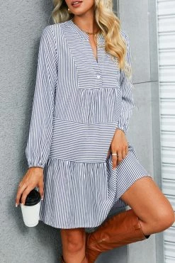 CUPSHE Rose Velvet Striped Tiered Mini Dress Clothing