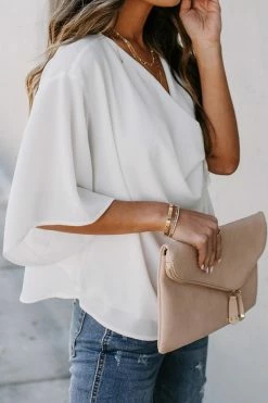 CUPSHE Clothing Antonella Dolman Sleeve Drape Collar Loose Top