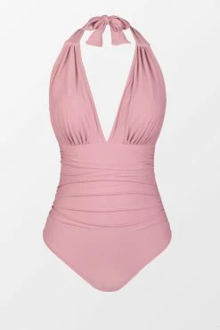 CUPSHE One Pieces Bianca Dusty Pink Plunge Halter Tummy Control One Piece Swimsuit