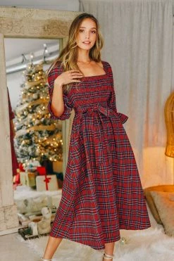 CUPSHE Clothing Abigai Belted Tartan Plaid Maxi Dress