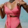 CUPSHE Beach Party Tie Front Wrap Pink One Piece Swimsuit One Pieces