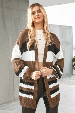 CUPSHE Laverne Striped Puff Sleeve Cardigan