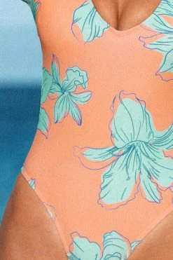 CUPSHE One Pieces Blooming Flowers V Neck Long Sleeve Swimsuit