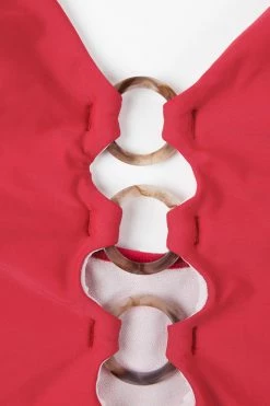 CUPSHE Joyful Retro Solid Ring Front Red One Piece Swimsuit One Pieces