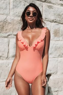 CUPSHE One Pieces Bermuda Bliss Ruffle Plunge Neck One Piece Swimsuit