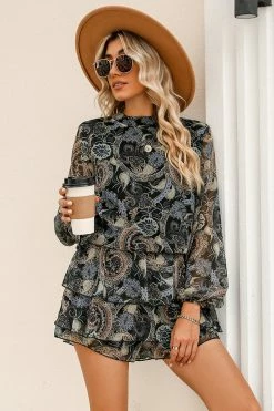 CUPSHE Avrey Paisley Tiered Ruffled Romper Clothing