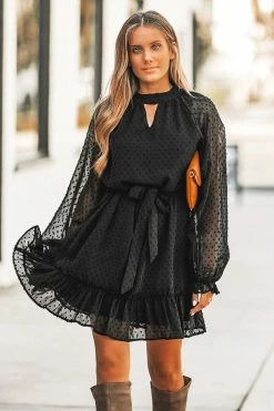 CUPSHE Eldora Belted Clip Dot Ruffled Dress