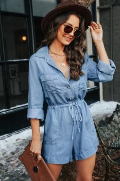 CUPSHE Phaedra Denim Drawstring Romper
