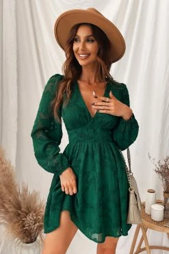 CUPSHE Citlalli Floral Plunging Long Sleeve A-Line Mini Dress