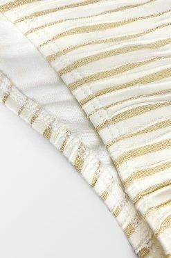 CUPSHE Lurex Texture Deep Plunge White Halter One Piece Swimsuit One Pieces