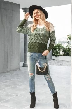 CUPSHE Lawanda Colorblock Wave-Stitch Sweater