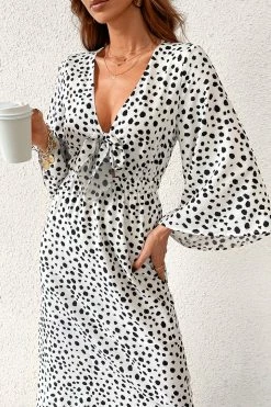 CUPSHE Cam Flared Sleeve Bow Tie Dots Dress Clothing