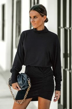 CUPSHE Clothing Hit Play Ruched Turtleneck Mini Dress