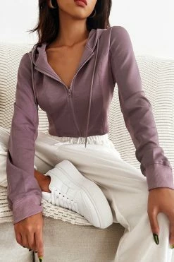 CUPSHE Clothing Silver Star Zipper Front Drawstring Crop Hoodie