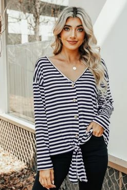 Top 10 โ๏ธ CUPSHE Horizon Striped Tie-Front Top ๐งจ 11 CUPSHE Horizon Striped Tie-Front Top