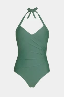 CUPSHE Tempest Ruched Sweetheart Halter Green One Piece Swimsuit One Pieces