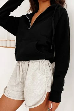 CUPSHE Snow Kiss Black Half Zip Hoodie Clothing