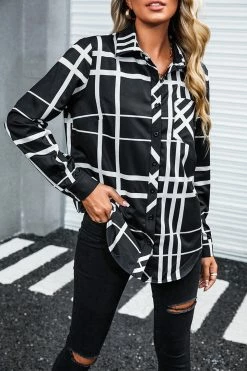 CUPSHE Clothing King & Queen Grid Print Button-Front Shirt