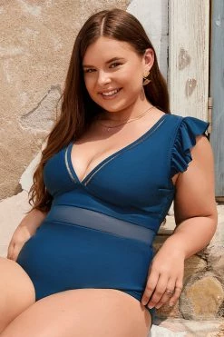 CUPSHE Encounter Under The Waves Mesh Plus Size One Piece