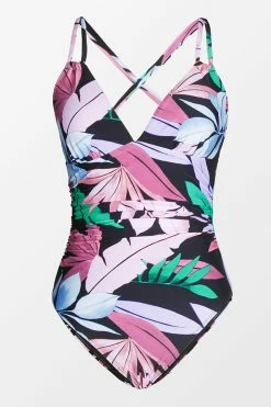 CUPSHE Tropicool Leaf Double Strap Side Shirred One Piece Swimsuit