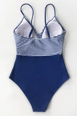 CUPSHE Blue And Stripe One Piece Swimsuit