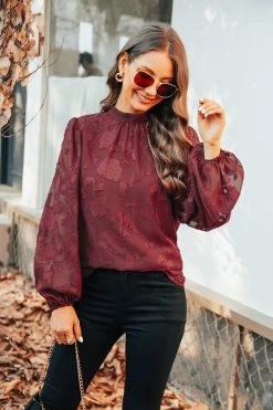 CUPSHE Clothing Sadie Embroidered Floral Mock Neck Top