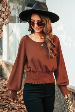 CUPSHE Eunice Smocked Bishop Sleeve Top Clothing