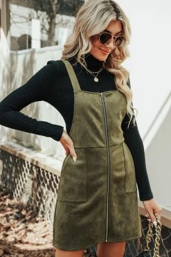 CUPSHE Clothing Bethel Faux Suede O-Ring Pinafore Dress