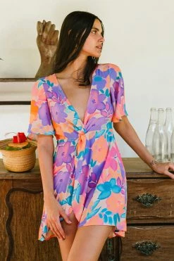 CUPSHE Clothing Christa Plunge Bell Sleeve Fitted Waisted Short A-Shape Dress