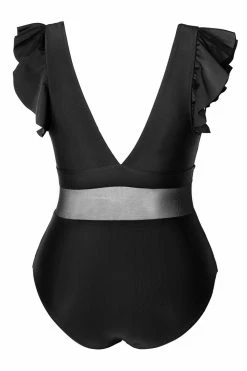 CUPSHE One Pieces Black Ruffle Plunge V Neck Plus Size One Piece Swimsuit