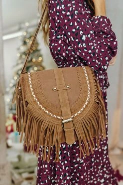 CUPSHE Clothing Quicksand Faux Suede Fringe Crossbody Bag
