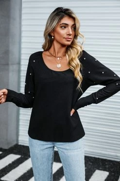 CUPSHE Clothing Kara Faux Pearl Long Sleeve Tee