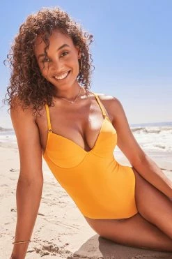 CUPSHE Lyla Yellow V-neck Thin Straps One Piece Swimsuit One Pieces
