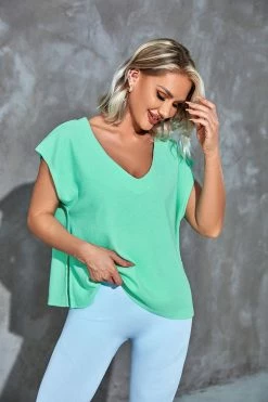 CUPSHE Clothing Honey Green V-neck Top