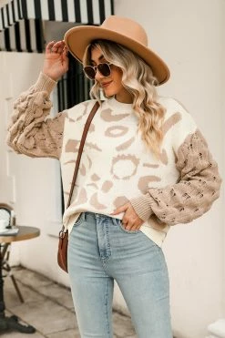 CUPSHE Evren Leopard Print Puff Sleeve Sweater Clothing