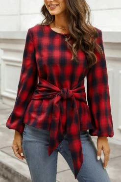 Best Pirce ๐ CUPSHE Clothing Helah Belted Buffalo Plaid Top โจ 10 CUPSHE Clothing Helah Belted Buffalo Plaid Top