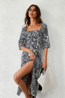 CUPSHE Clothing Lisa Square Neck Long Sleeve Mid Length Dress