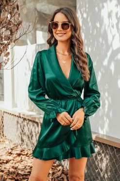 CUPSHE Holidaze Satin Wrap Flounce Romper Clothing