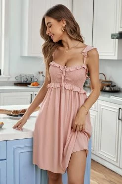 CUPSHE Noelle Short Tie Frill Pink A-Shape Dress
